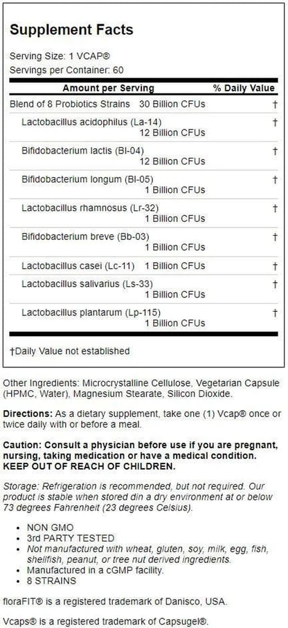 Natural Probiotic 30 Billion Cfus 30 Billion Cfu 60 Vcaps