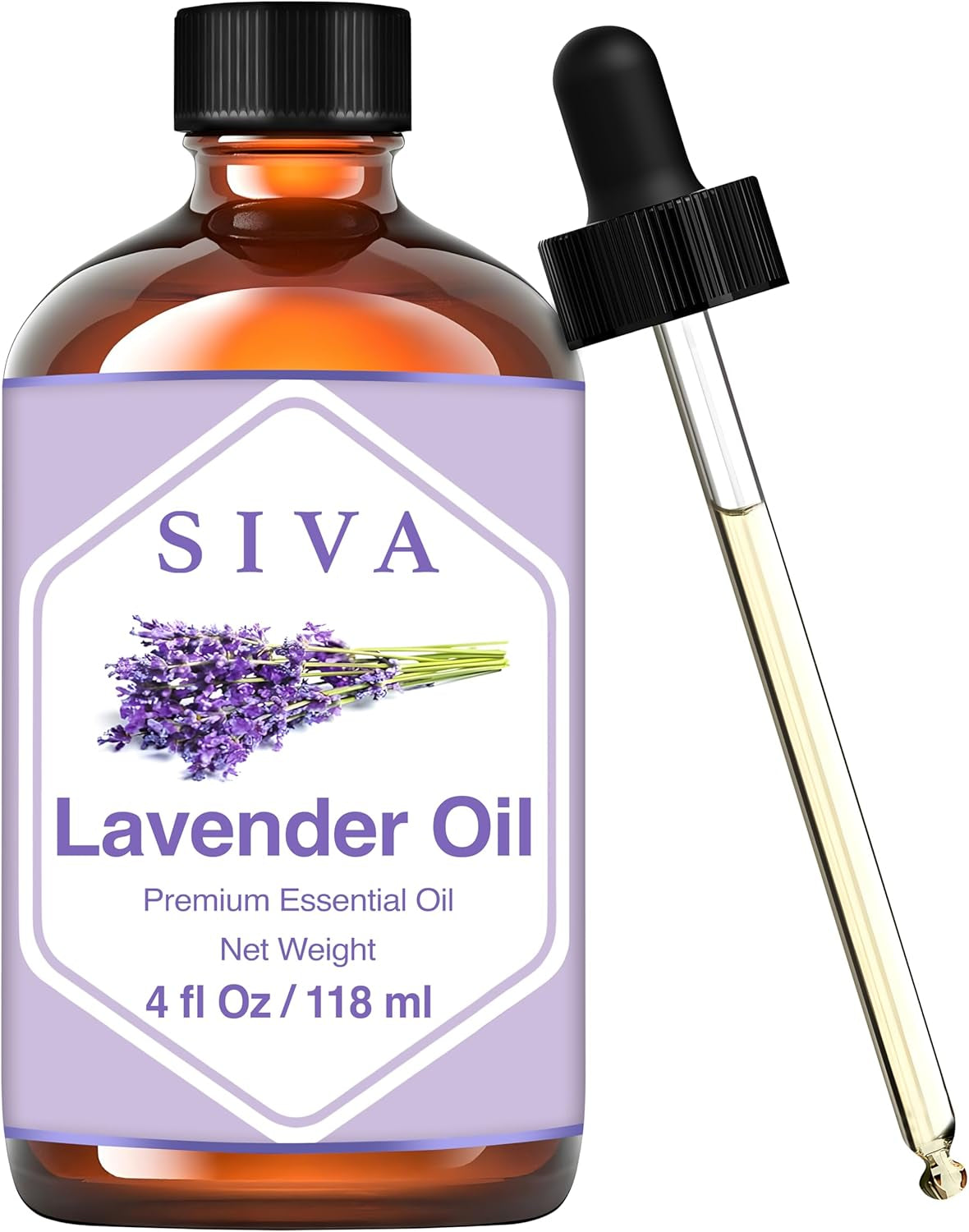 Siva Lavender Essential Oil 4 Fl Oz with Glass Dropper – 100% Pure, Natural, Undiluted & Therapeutic Grade, Amazing for Skin & Hair Care, Diffuser, Aromatherapy, Massage, DIY Soaps & Candles