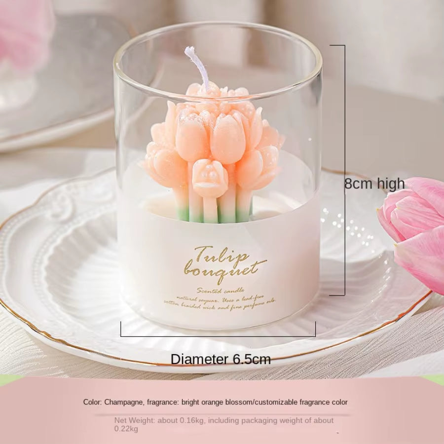 1Pc Valentine'S Tulip Scented Candle Ins Ambient Sense of Scent Gift Box Tulip Hand Cupped Flower Shape Scented Candle Cups