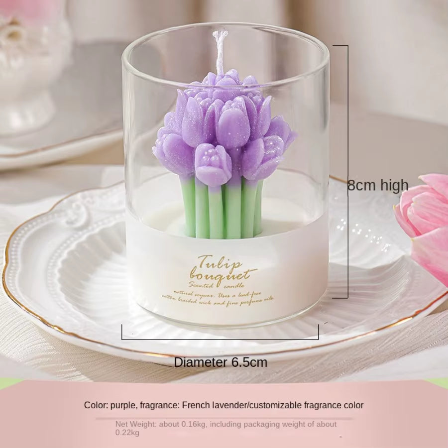 1Pc Valentine'S Tulip Scented Candle Ins Ambient Sense of Scent Gift Box Tulip Hand Cupped Flower Shape Scented Candle Cups