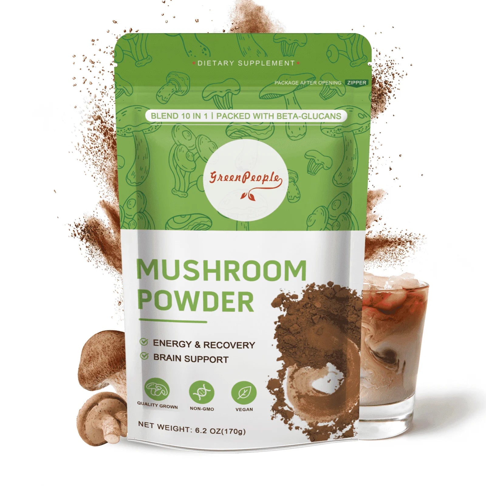 Mushroom Coffee- Mushrooms Supplement Blend Coffee Smoothies - 10 Mushroom Complex plus Cordycepsour Superfood Powder- 6.2Oz (60 Servings)