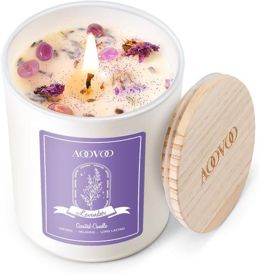 Lavender Scented Candles for Women - Aromatherapy Candle with Crystals Inside, 7Oz Soy Candles for Home Scented, Christmas Birthday Gifts Candle for Women Mom