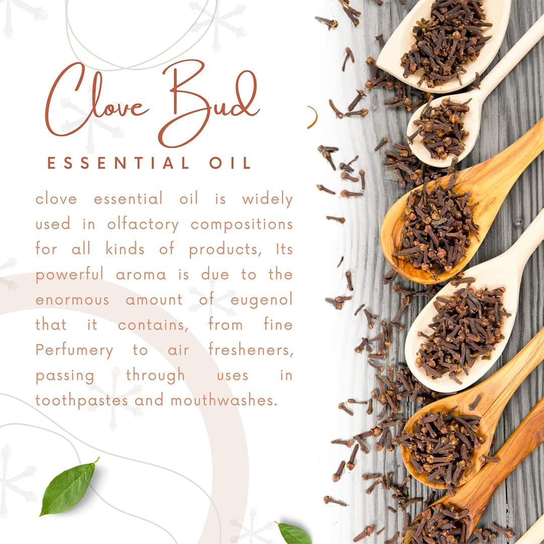 Pure Clove Essential Oil 4 Fl Oz, Therapeutic Grade for Tooth Ache Soothes Sore Muscles Clove Bud Oil Essential Oil for Teeth, Gums, Toothache, Skin Use and Hair Care.