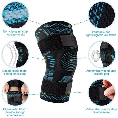 Knee Brace Support Compression Sleeve with Side Stabilizers and Patella Gel for Knee Pain Meniscus Tear ACL MCL Injury Recovery