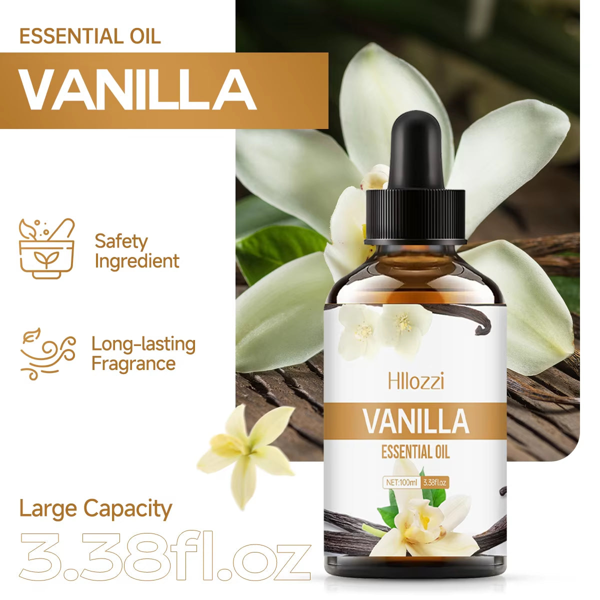 Vanilla Essential Oil for Face, SPU, Aromatherapy Diffuser, DIY Soap, Suitable for All Skin Types, Long-Lasting Fragrance