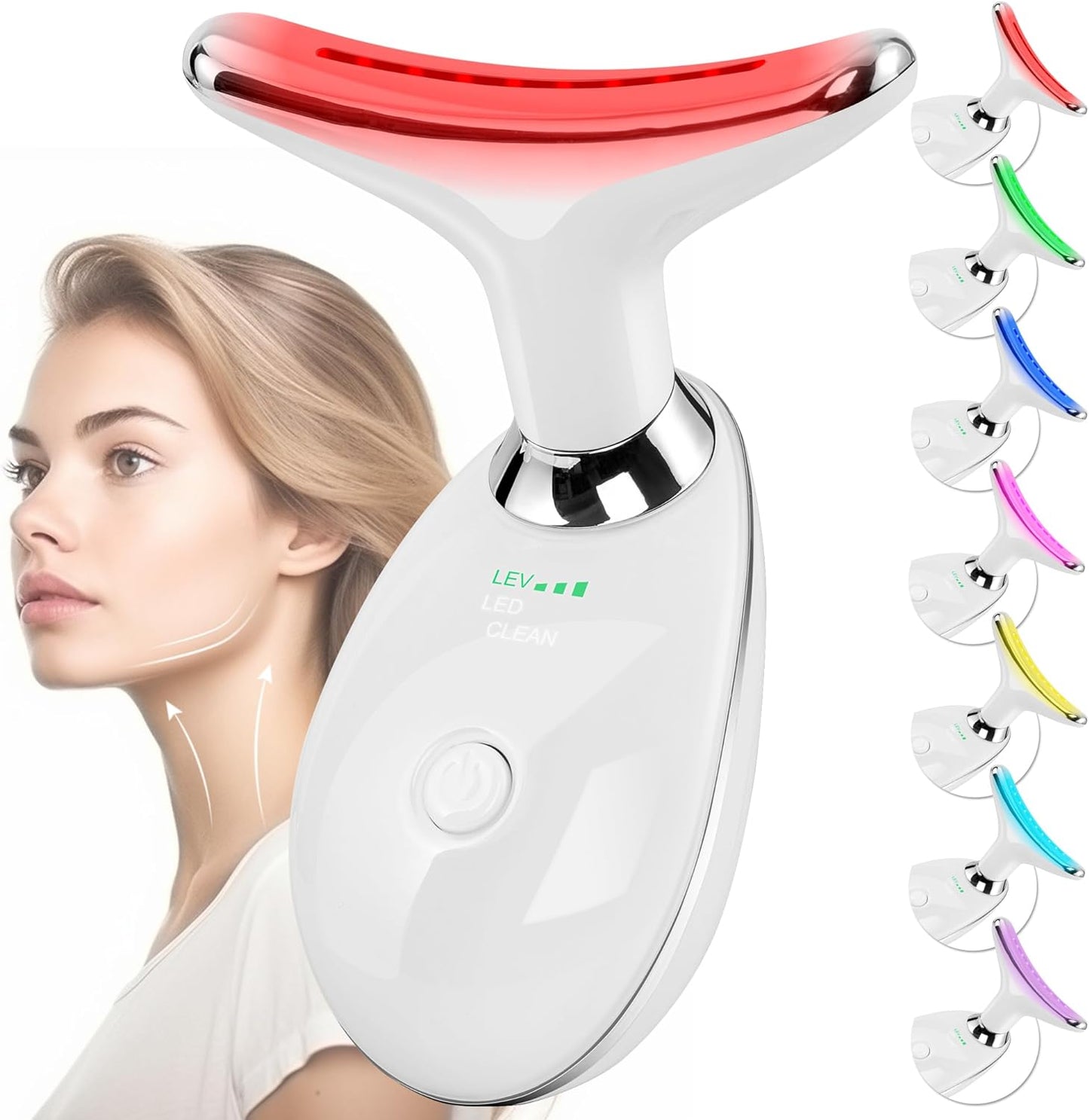 Facial Massager Red-Light-Therapy-For-Face and Neck, Face 𝖲 Culpting Wand with 7 Color (White)