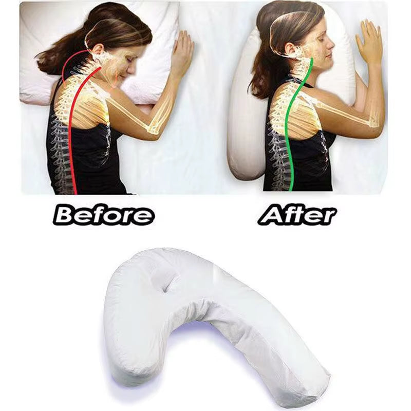 U Shaped Pillow Back & Neck Protective Support Cushion Non Allergenic Orthopedic Pillow with Ear Hole for Good Sleeping