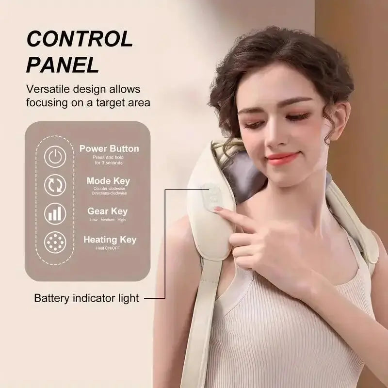 Neck Massager with Low Heat Back Shoulder Massager Area Coverage Bionic Kneading Wireless Massage