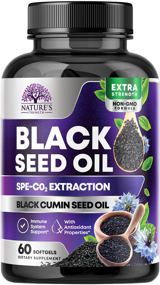 Black Seed Oil Liquid Capsules 1000Mg - Nigella Sativa for Joint, Hair, Skin & Immune Support, Best Extraction above Cold Pressed Blackseed Oil, Pure Black Cumin Seed Oil Vegan, Non-Gmo - 60 Softgels