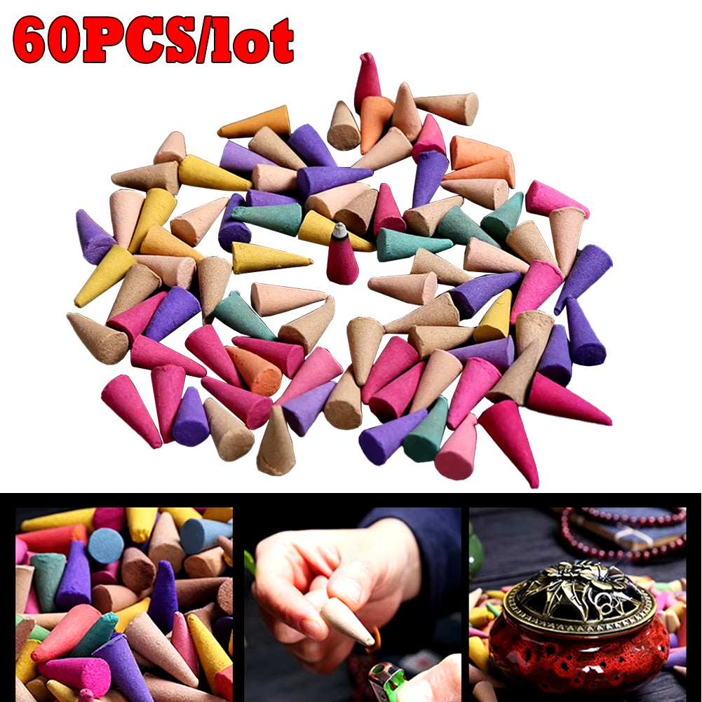 60Pcs Scented Incense Cones Anxiety Relief Fragrance Incense Cones Natural Scents Cones for Meditation Relaxation