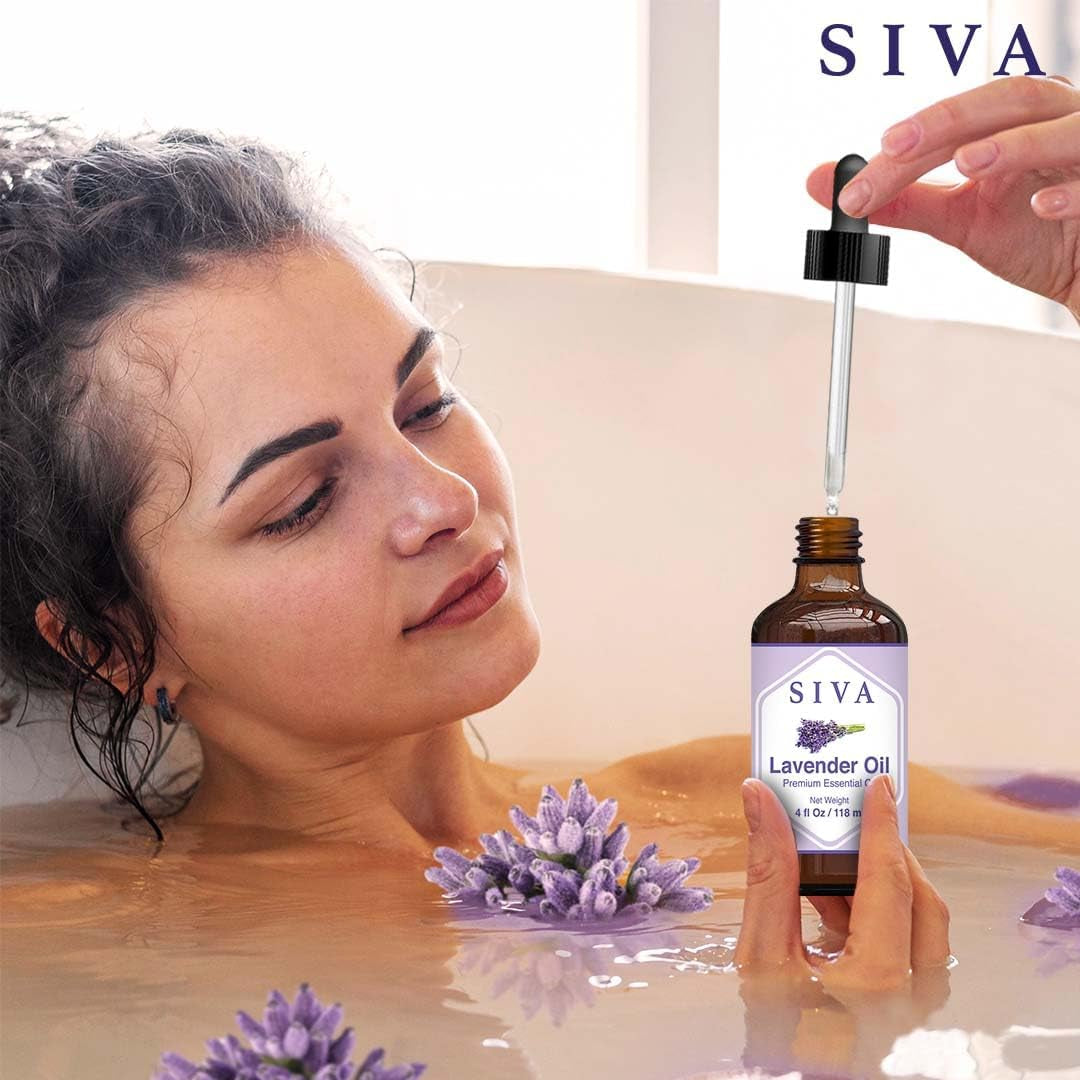 Siva Lavender Essential Oil 4 Fl Oz with Glass Dropper – 100% Pure, Natural, Undiluted & Therapeutic Grade, Amazing for Skin & Hair Care, Diffuser, Aromatherapy, Massage, DIY Soaps & Candles