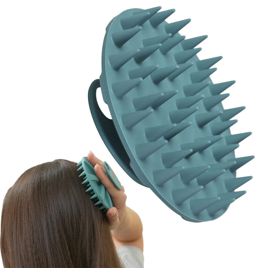 Scalp Massager Shampoo Brush, Wet & Dry Manual Scalp Care Head Scrubber Hair Washing, Soft Silicone Bristles, for Hair Growth, Dandruff Removal (Dark Green)