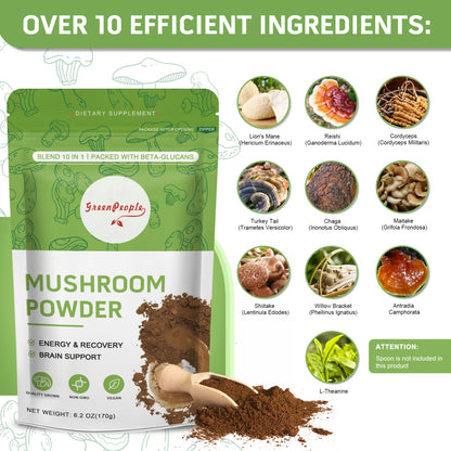 Mushroom Coffee- Mushrooms Supplement Blend Coffee Smoothies - 10 Mushroom Complex plus Cordycepsour Superfood Powder- 6.2Oz (60 Servings)