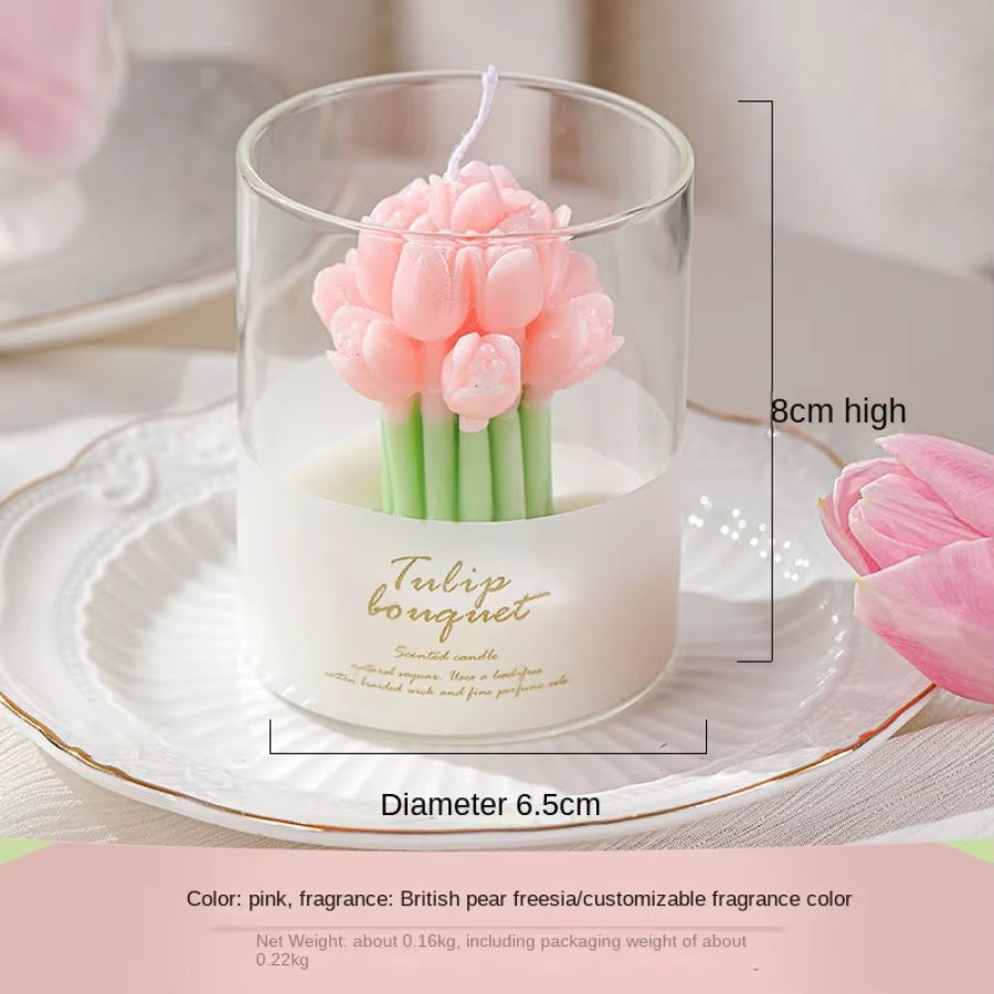 1Pc Valentine'S Tulip Scented Candle Ins Ambient Sense of Scent Gift Box Tulip Hand Cupped Flower Shape Scented Candle Cups