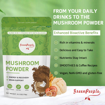 Mushroom Coffee- Mushrooms Supplement Blend Coffee Smoothies - 10 Mushroom Complex plus Cordycepsour Superfood Powder- 6.2Oz (60 Servings)