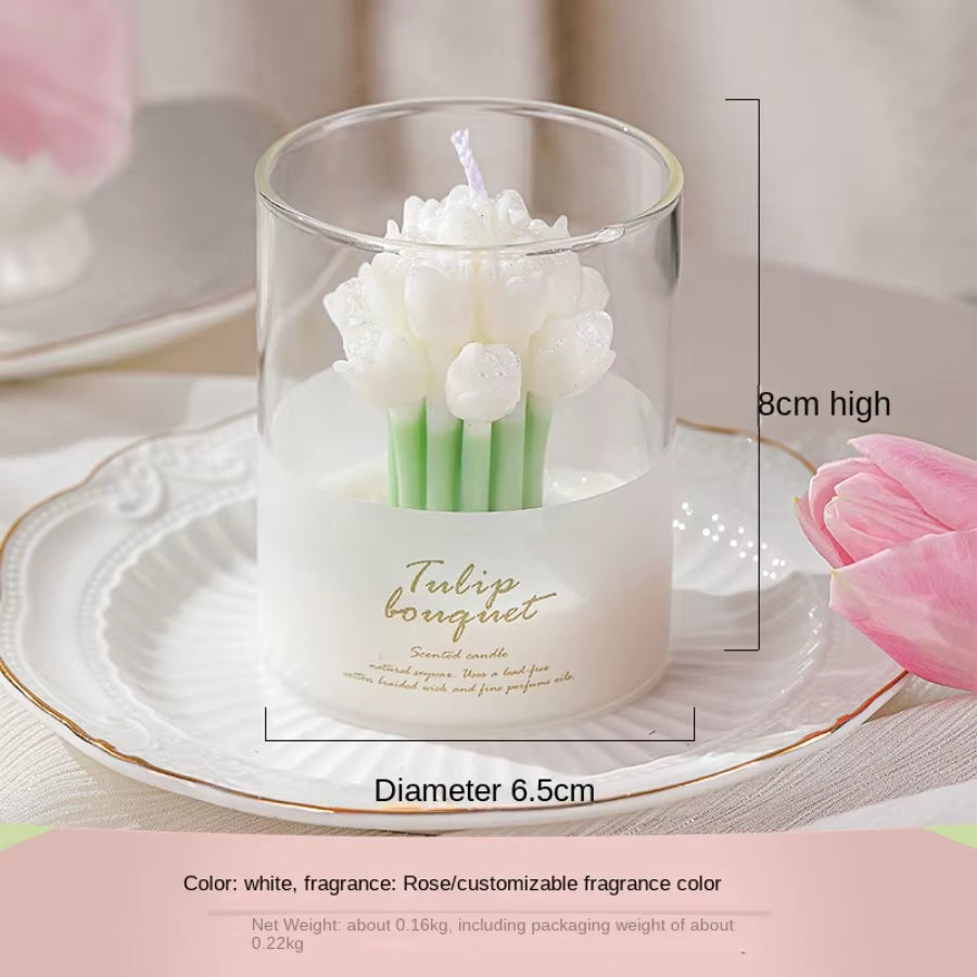 1Pc Valentine'S Tulip Scented Candle Ins Ambient Sense of Scent Gift Box Tulip Hand Cupped Flower Shape Scented Candle Cups