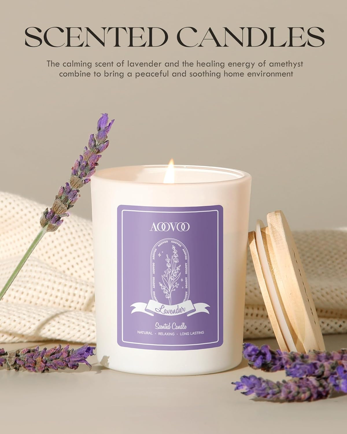 Lavender Scented Candles for Women - Aromatherapy Candle with Crystals Inside, 7Oz Soy Candles for Home Scented, Christmas Birthday Gifts Candle for Women Mom