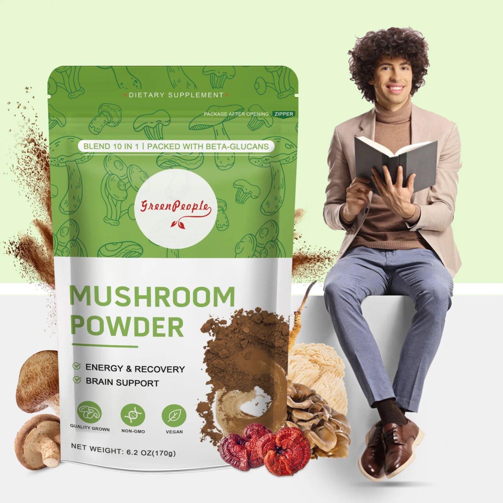 Mushroom Coffee- Mushrooms Supplement Blend Coffee Smoothies - 10 Mushroom Complex plus Cordycepsour Superfood Powder- 6.2Oz (60 Servings)