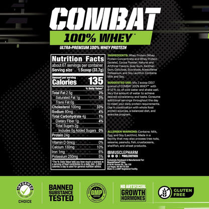 Combat 100% Whey Protein Powder, Chocolate Milk, Fast Recovery & Muscle Gain with Whey Protein Isolate, High Protein Powder for Women & Men, Gluten Free, 5 Lb, 70 Servings